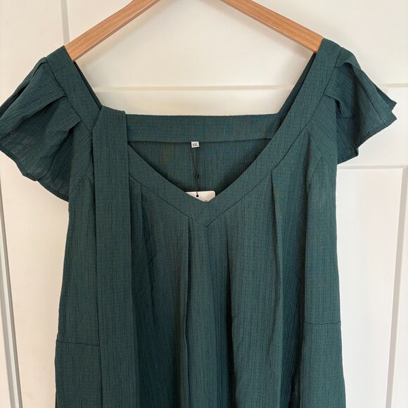 Women’s Dark Green Maxi Dress V-Neck Ruffle Sleeve Belted Size XXL NWT - Picture 3 of 8